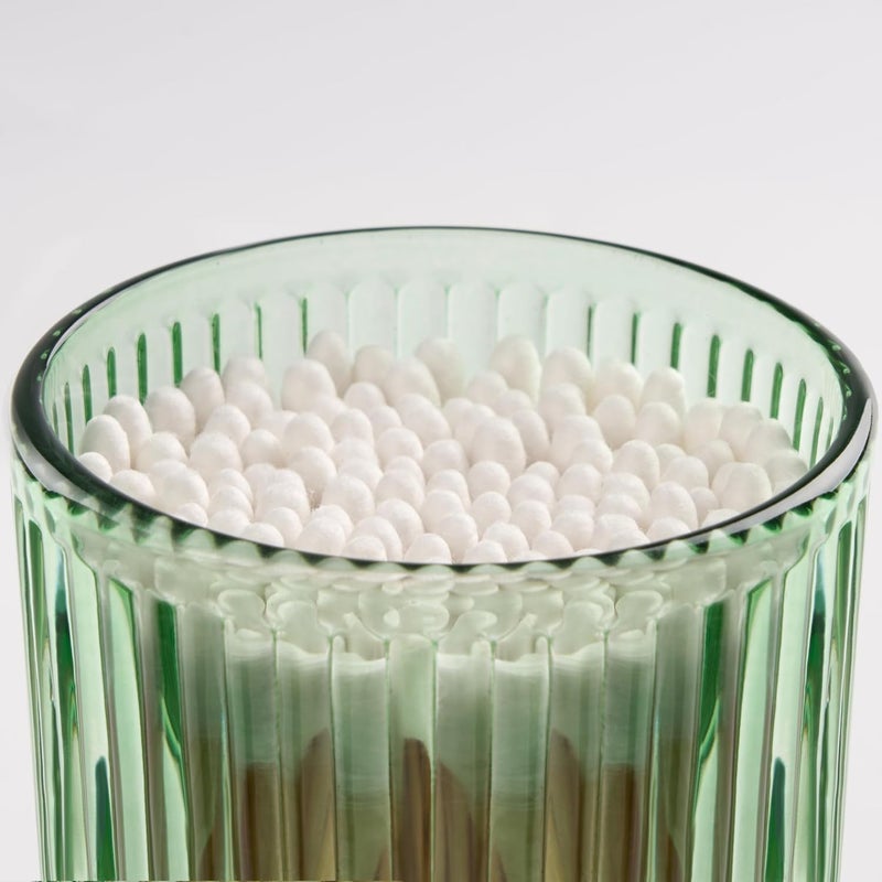 MKOSAB 2 Pack Qtip Holders for Bathroom, Clear Glass Apothecary Jars with Lids,Vintage Bathroom Canisters for Cotton Balls,Swabs,Floss Picks,Hair Ties,Vanity Organizer and Storage Decor (Green) - Image 4